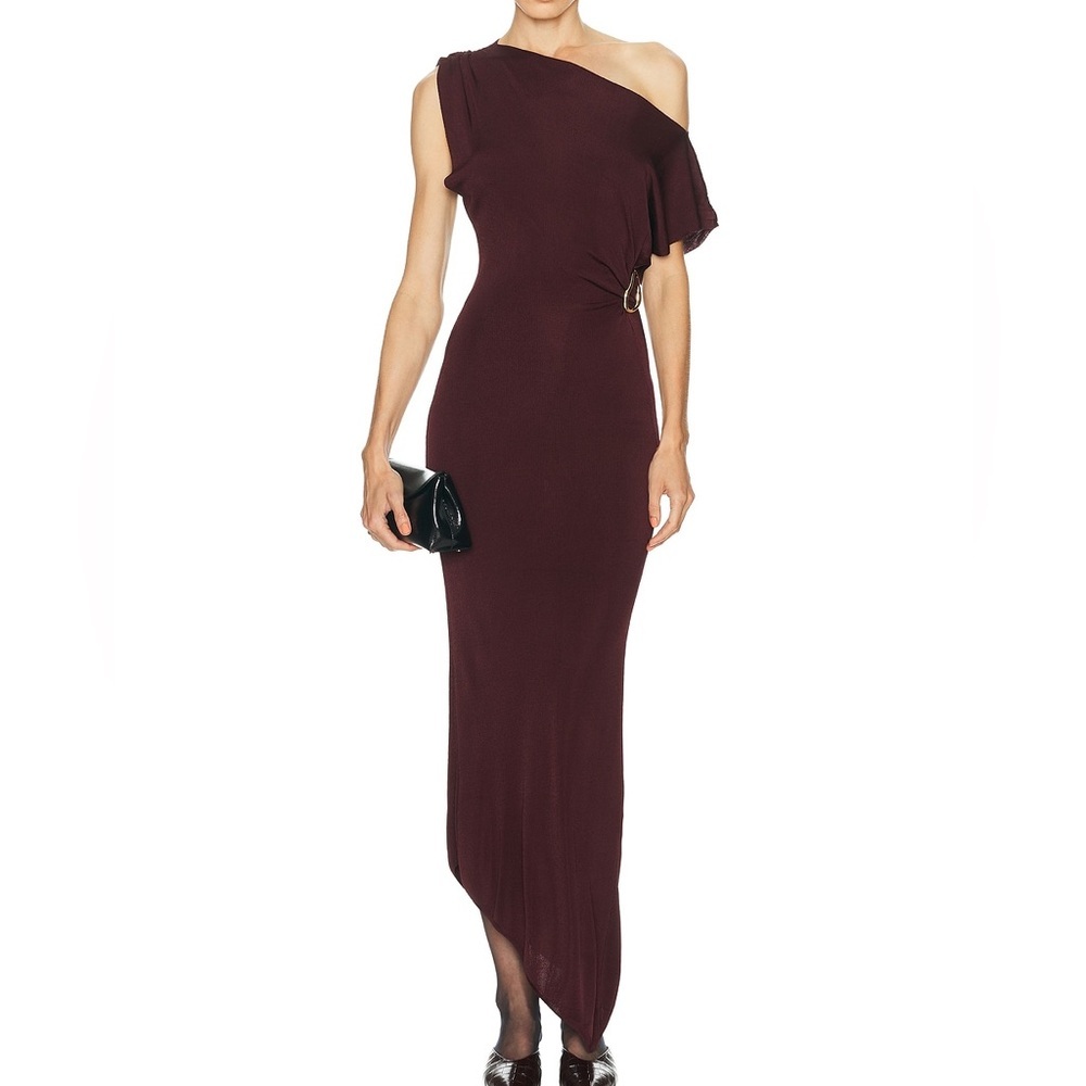 SRG Mehek Asymmetric Knit Dress in Oxblood - Picture 10 of 11